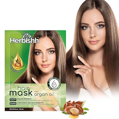 Herbishh Mascarilla para el cabello de argán acondicionadora profunda e hidratación para un cabello de aspecto más saludable para cabello muy seco