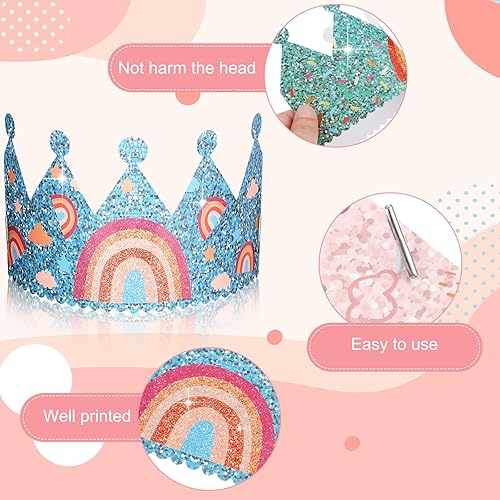 Miniatura 9 de Sombreros de fiesta de cumpleaños arcoíris con corona de arco iris para niños cumpleaños eventos suministros de fiesta temática arcoíris estilo