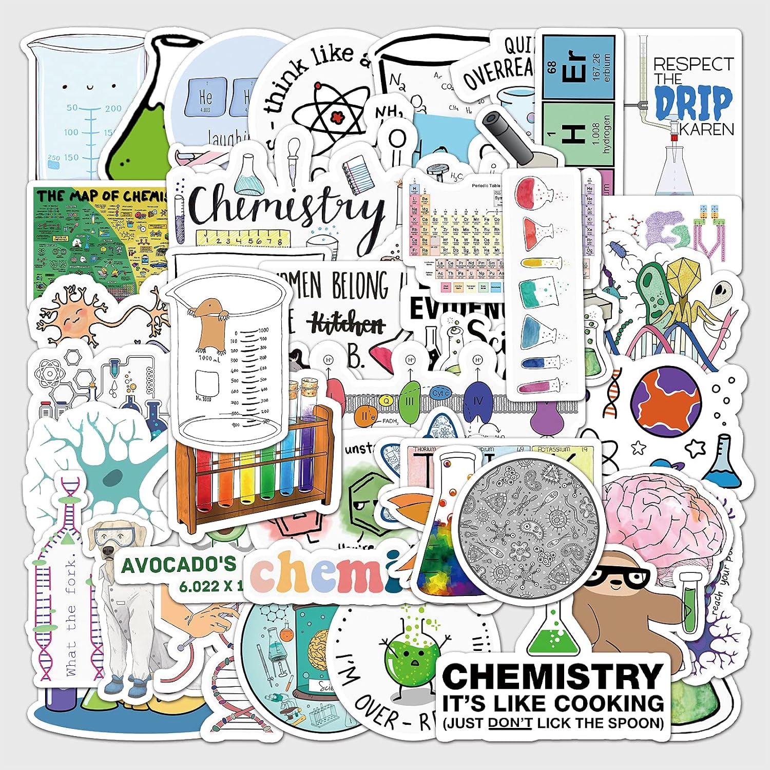 50PCS Science Stickers Waterproof Vinyl Science Decals for Laptop, Skateboard, Phone Case, Luggage - Funny Nerdy Decor for Teens, Adults, Boys, Girls, Sciences Lovers(Chemistry) image 5