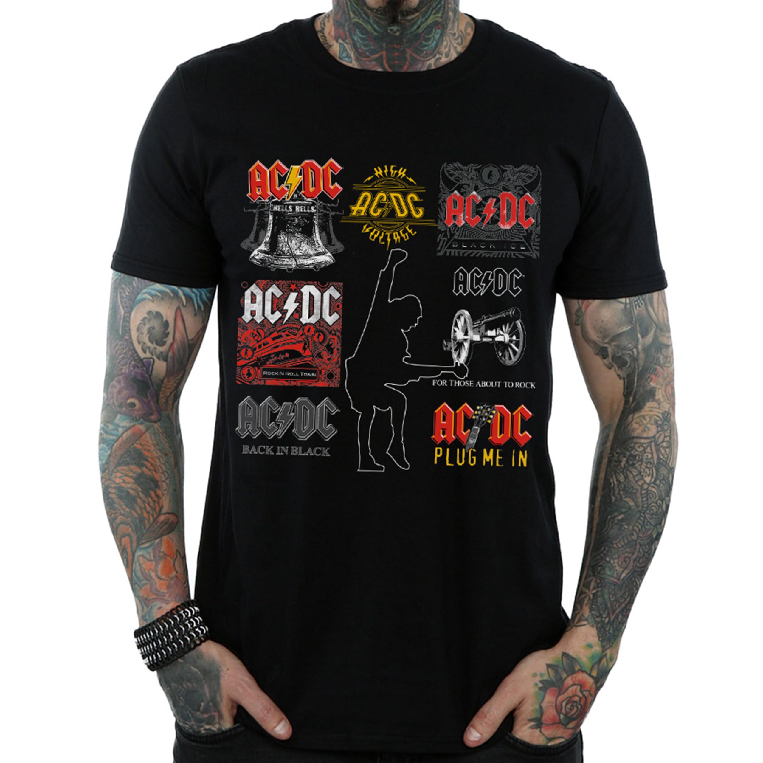 Official Licensed AC/DC Art Collection Men's T-Shirt - Iconic Rock Graphic Tee, Premium Print, Breathable Cotton, UK - Available in Multiple UK Sizes - Machine Washable - Officially Licensed Black