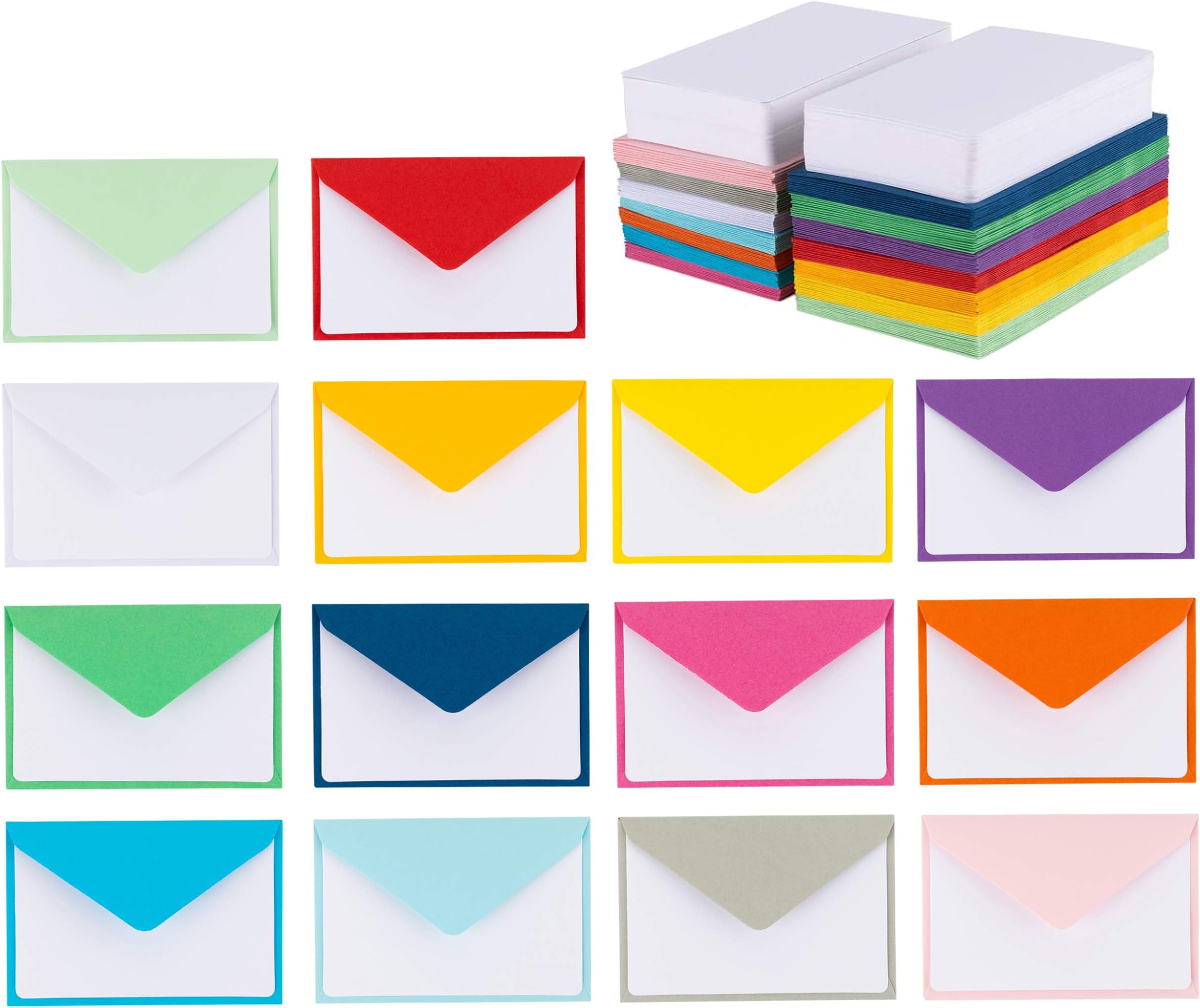 Purple Q Crafts 140 Mini Envelopes With White Blank Note Cards, 14 Assorted Colors 4"x 2.7" for Business and Gift Cards