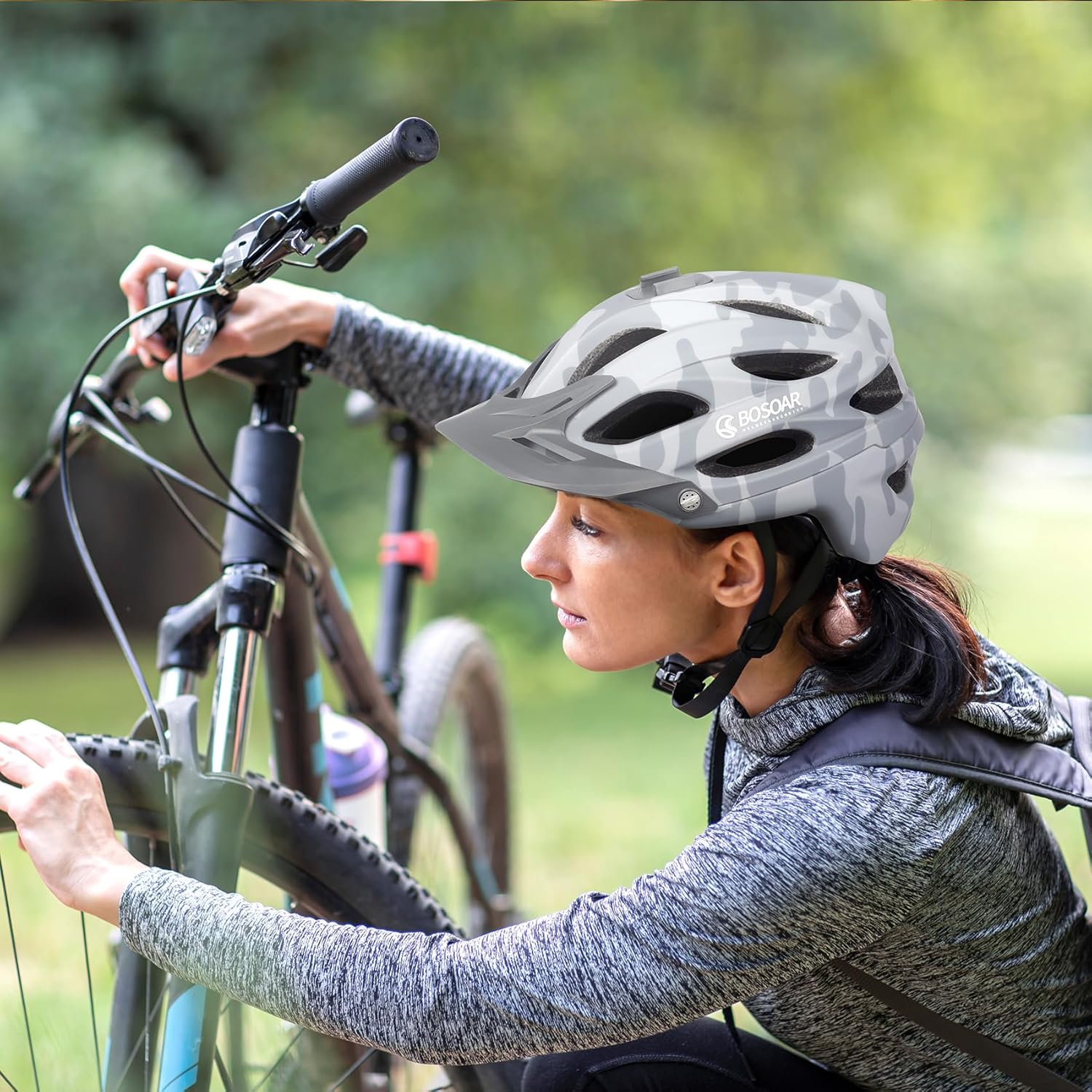 Mountain Bike Helmet,Adult Cycling Helmet with Camera Mount and Detachable Visor for Men Women Youth,Suggested Fit 55-61 Cm