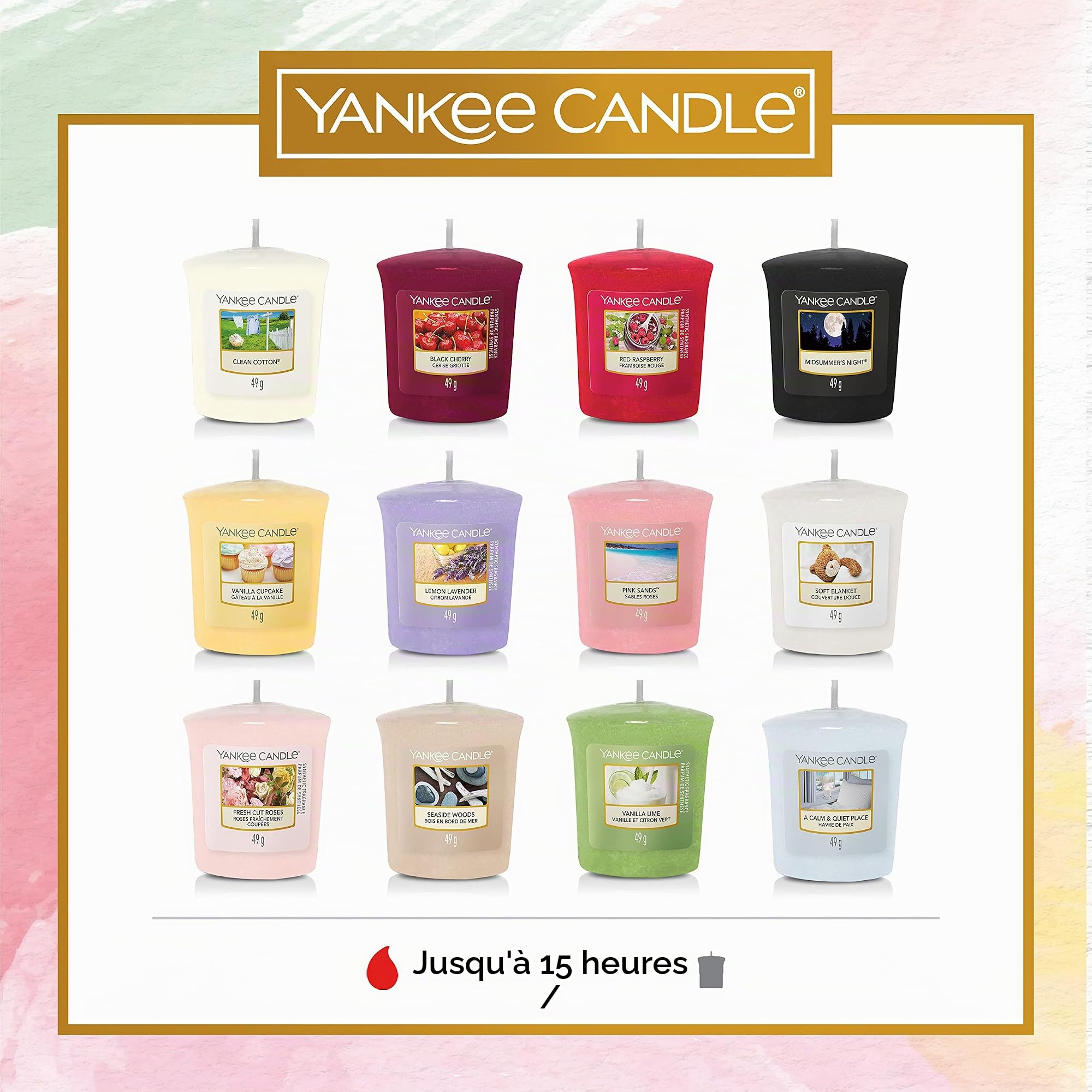 Yankee Candle Coffret cadeau | 12 jours de parfum pour positiver | 12 bougies votives parfumées et un photophore dans un coffret cadeau | Collection Art in the Park | Cadeaux parfaits pour femme