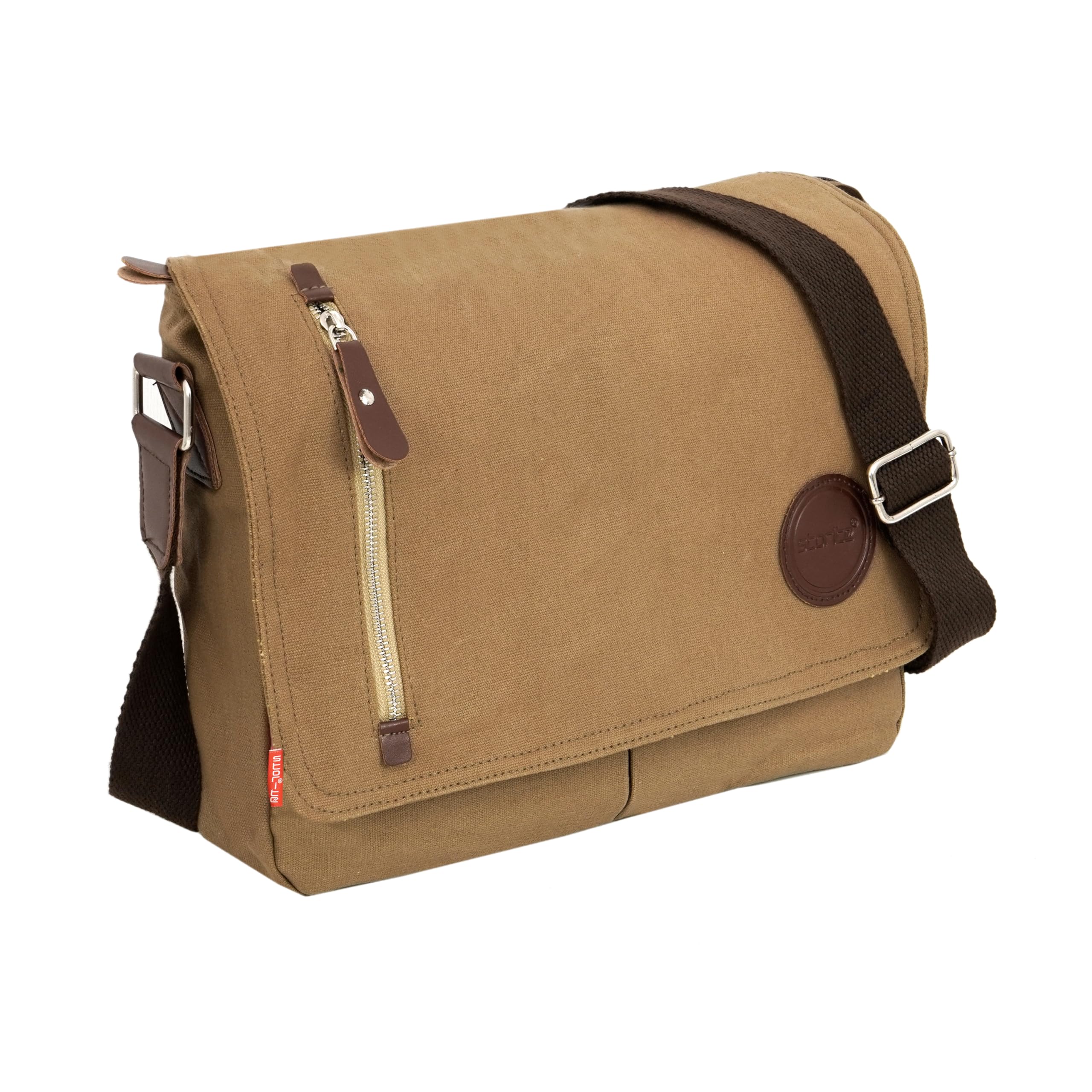 Canvas Sling Cross Body Travel Office Business Satchel Messenger One Side Shoulder Bag for Men & Women, Brown, Brown with Brown Strap