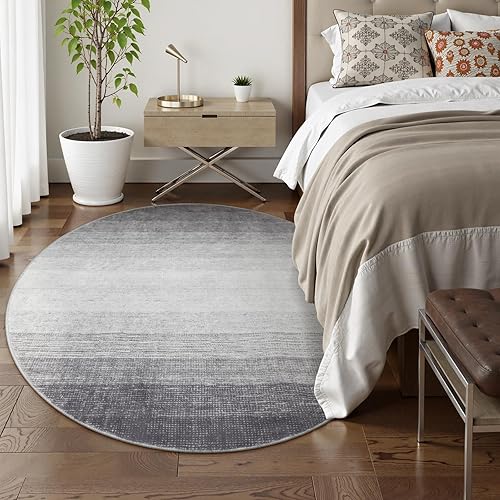 Miniatura 5 de Wonnitar Alfombra redonda moderna degradada de 4 pies, lavable, color gris, redonda, antideslizante, suave, alfombra de entrada circular,