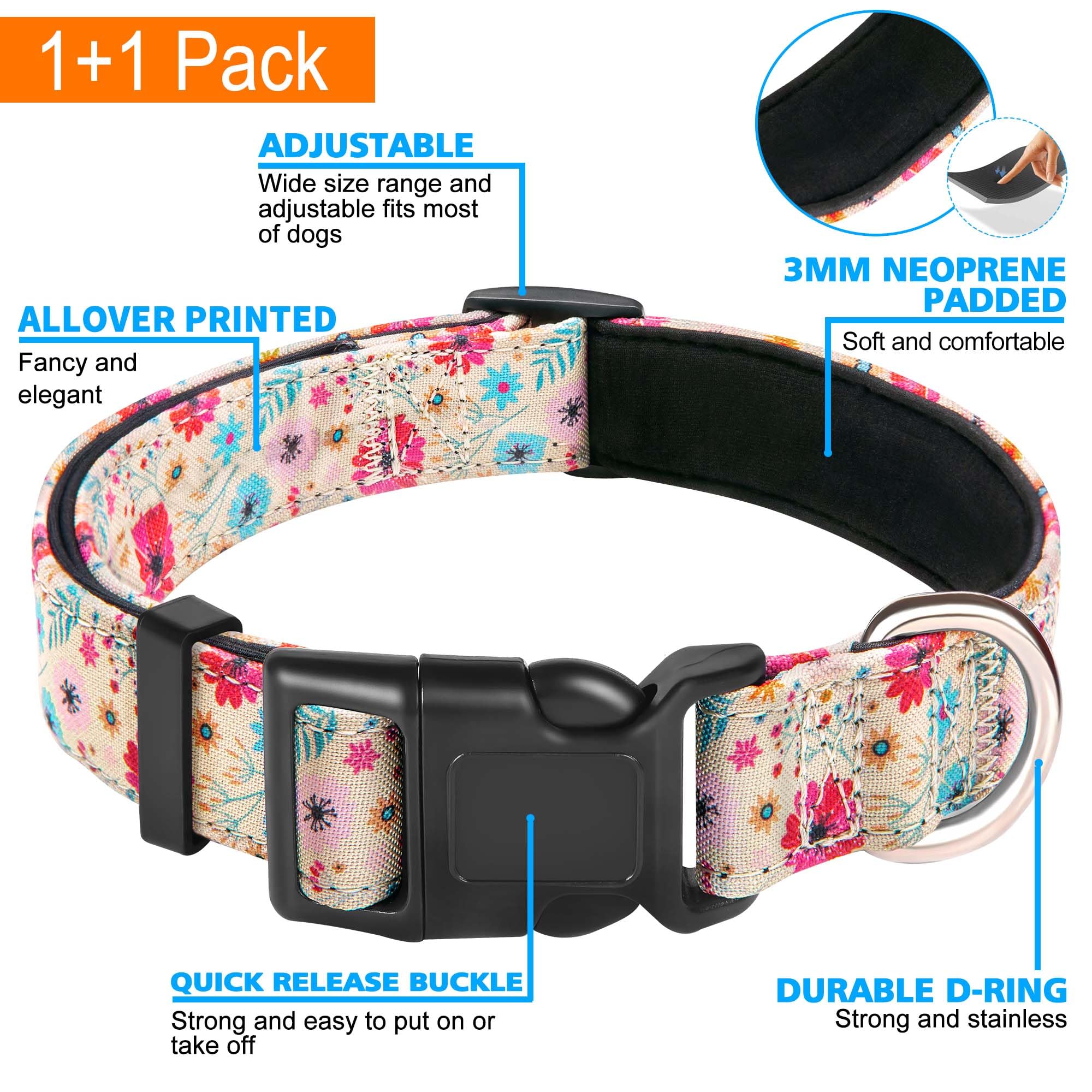 Ladoogo Reflective Dog Collar Padded with Soft Neoprene Breathable Adjustable Nylon Dog Collars for Small Medium Large Dogs (Small (Pack of 1) - Image 3
