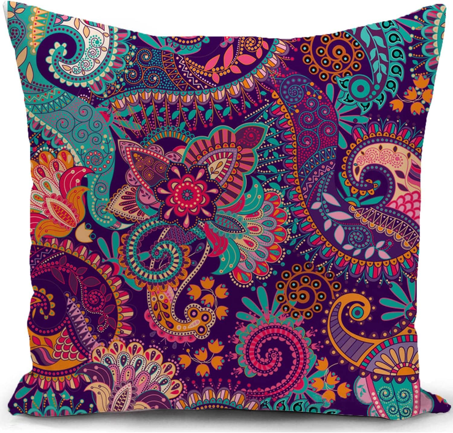 ZFENGYYUAN Boho Purple Bohemian Mandala Paisley Hippie Outdoor garden Abstract Flower Home Sofa Decor 18x18 Inches