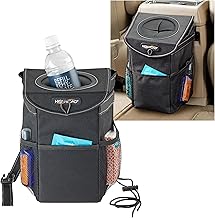 High Road StashAway Heavy Duty Car Trash Can with Rubber Lid, 3 Storage Pockets and Sturdy Panels for Stable Floor or Hanging Seatback Use (Black)
