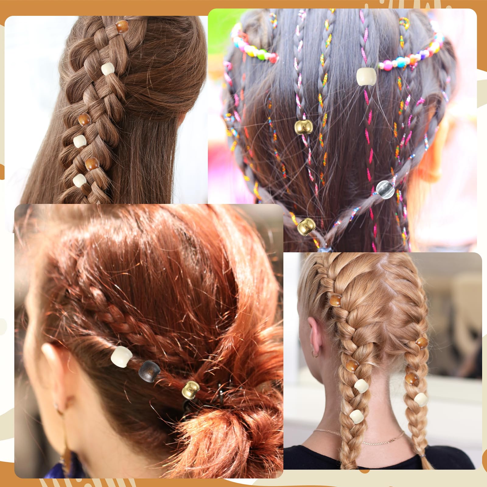 Haarperlen aus Holz für Zöpfe, 6 Farben, Haarschmuck, Zöpfe, Dreadlock-Zubehör, niedliches Zopf-Dekoration, Schmuckherstellungs-Set, Zopf-Clips für Damen und Herren, Bastelarbeiten, 60 Stück