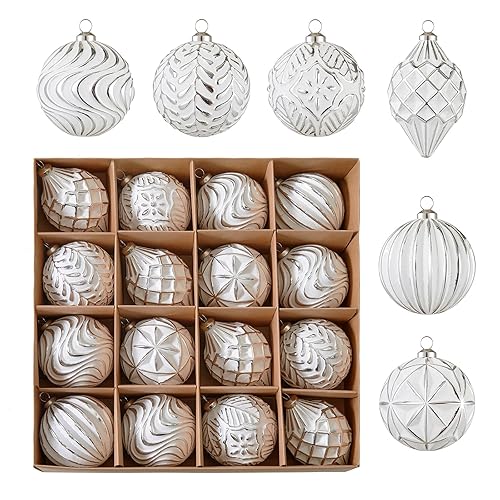 16Pcs Vintage Rustic Christmas Ball Ornaments - Large Shatterproof Neutral
