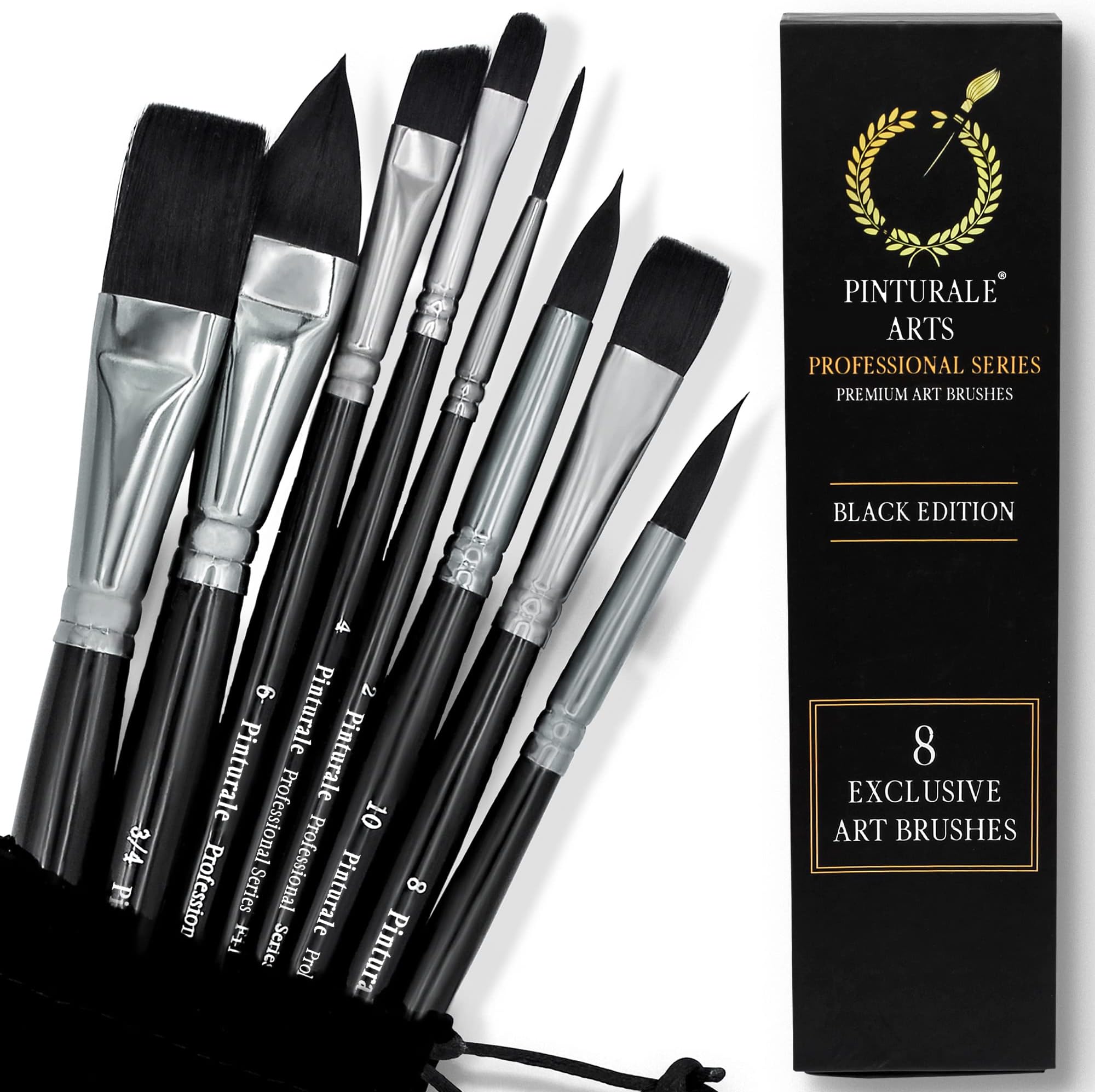 Professional Watercolor Brushes | Black Series | Set of 8 Travel Watercolor Brushes | High Water Absorption and Control for Consistent Flow | Watercolor Paint Brushes