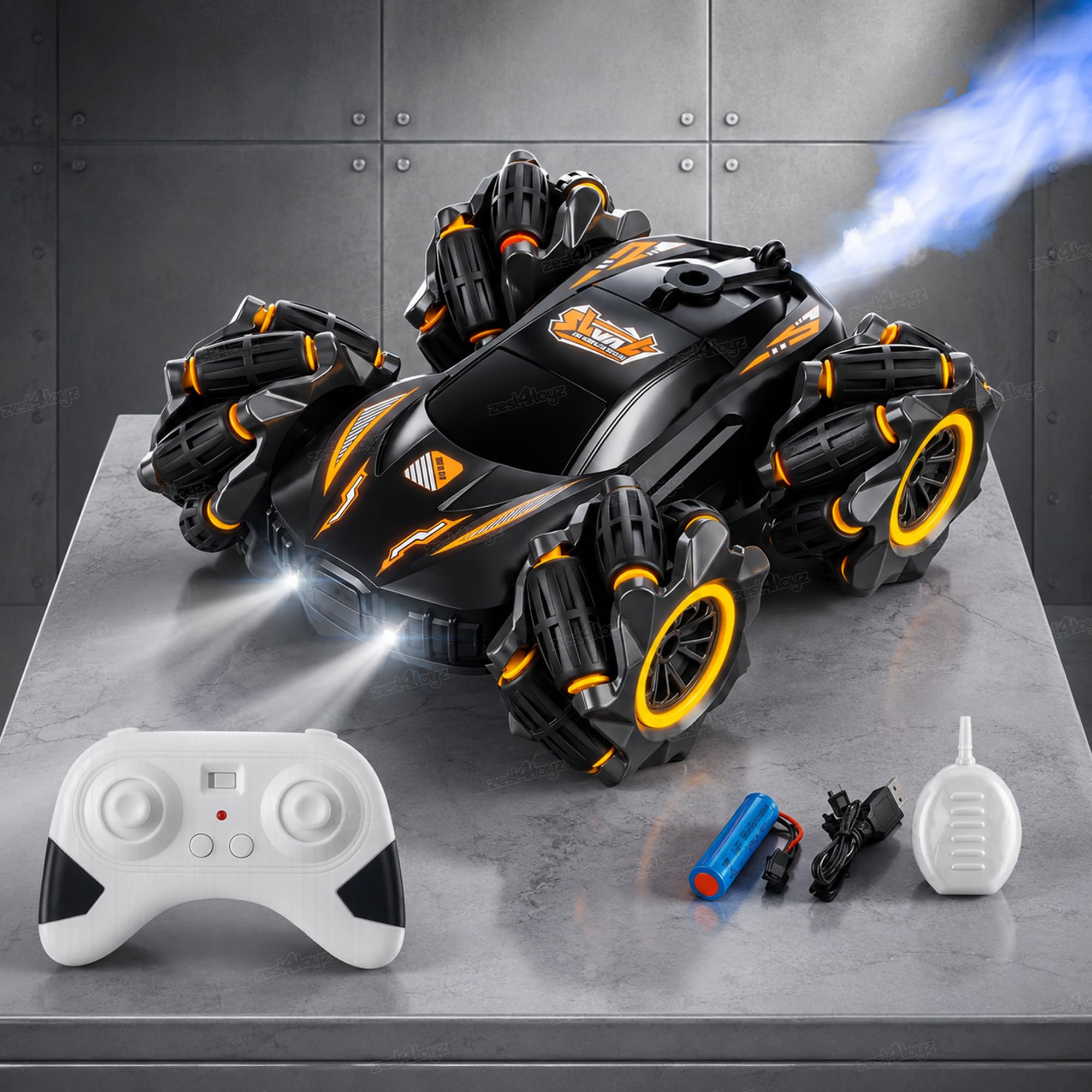 Zest 4 Toyz Remote Control Car Toy for Kid Adults | High-Speed Tumbling 4x4 Off Road 180° Flip with Mist Spray 360° Rotating | Rechargeable RC Car USB 45+ft Range 2.4GHz Remote Control Drift Stunt Car-image-31