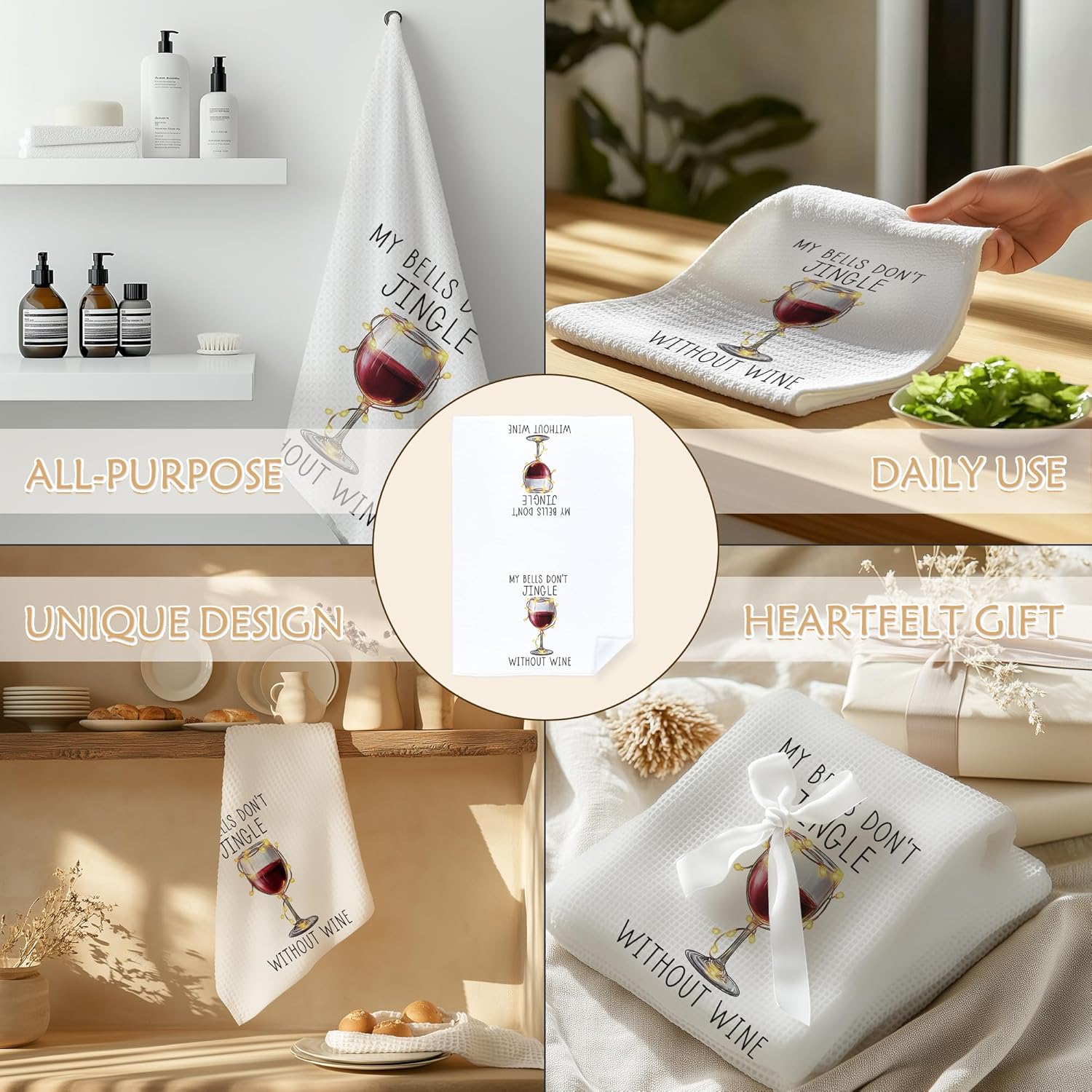 Funny Christmas Wine Kitchen Bar Towels, Wine Gifts for Women Men, Alcohol Lover Gifts Decorative Hand Dish Tea Towels for Kitchen, Christmas Bar Decor, 16x24 Inch - Image 7