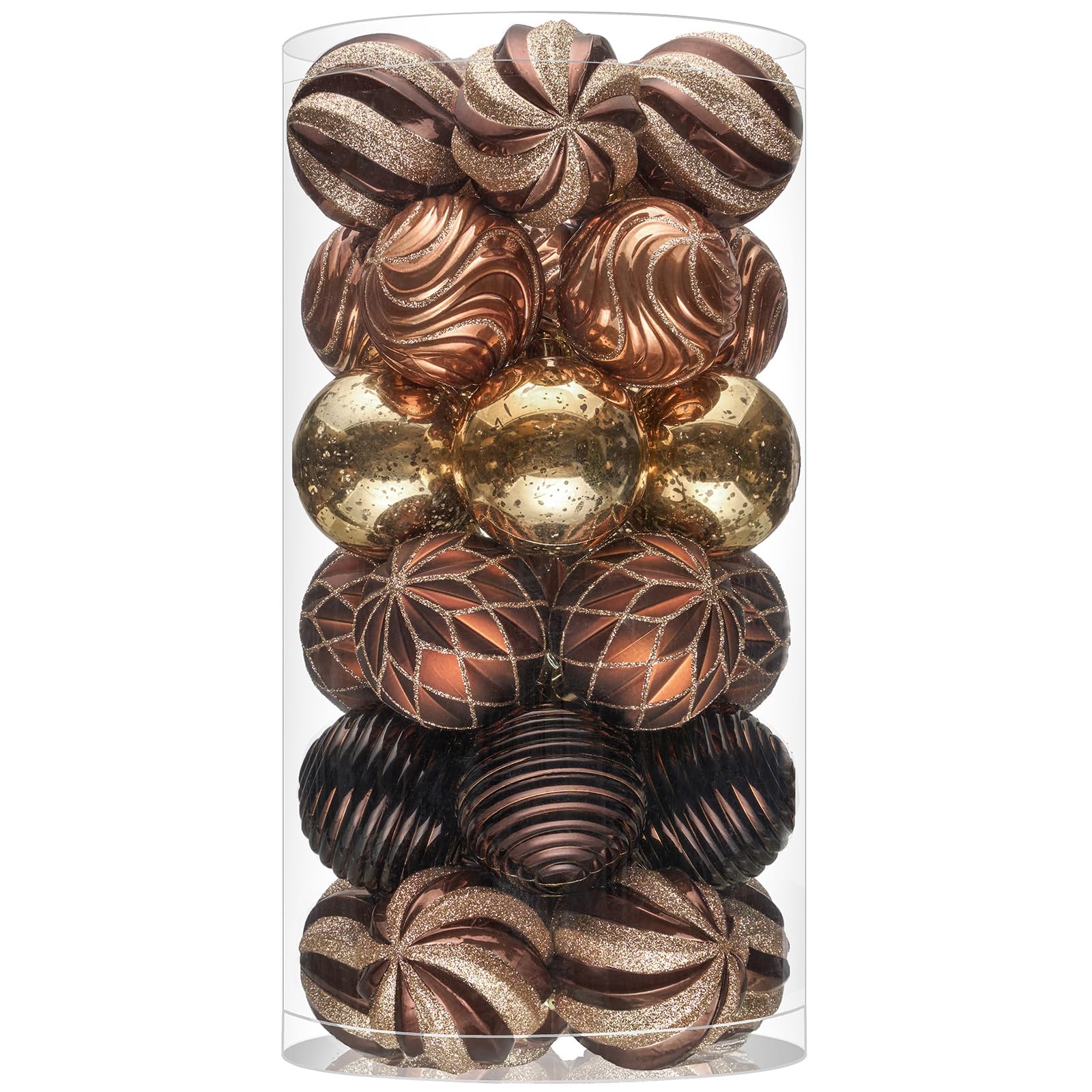 JORNOY Adornos de bolas de Navidad, 30 unidades, irrompibles, juego de bombillas colgantes con cuerda para decoración de fiestas en el hogar, 60 mm, marrón y dorado