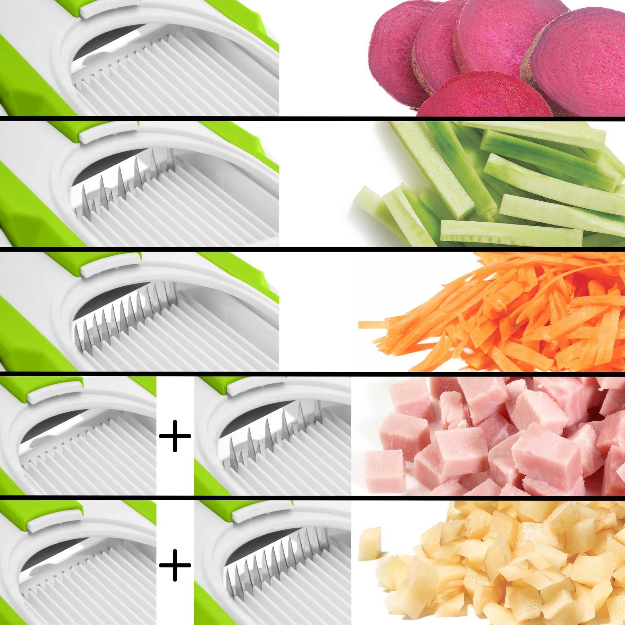 Starfrit Pump'n'Slice - Mandolina vertical, cortador y picador de alimentos, seguro | Cuchillas cerradas seguras. Corte ajustable. Juliana y dados. Ideal para frutas y verduras. Se pliega para almacenamiento.