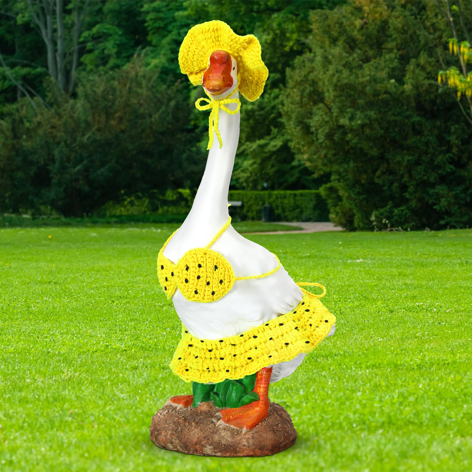 Soulchen 1 Set Summer Porch Goose Outfit 23 Inch Cement Bikini Goose Clothes Dress Clothes and Hat Costume Set for Summer Garden Yard Decor
