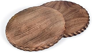 Wooden Set of 2 Round Trivet for Hot Dishes Plates & Pots Holder Hot Pad for Kitchen & Dining Table Décor Cookware Heat Resistant Rustic Decorative Carvings 8 Inches