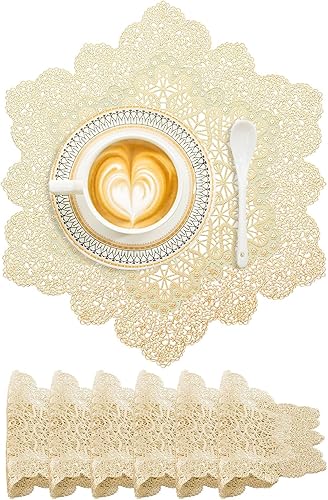 Miniatura 2 de BACKTOEDEN Manteles individuales redondos en color dorado claro, juego de 6 manteles individuales lavables y fáciles de limpiar, resistentes al Copo