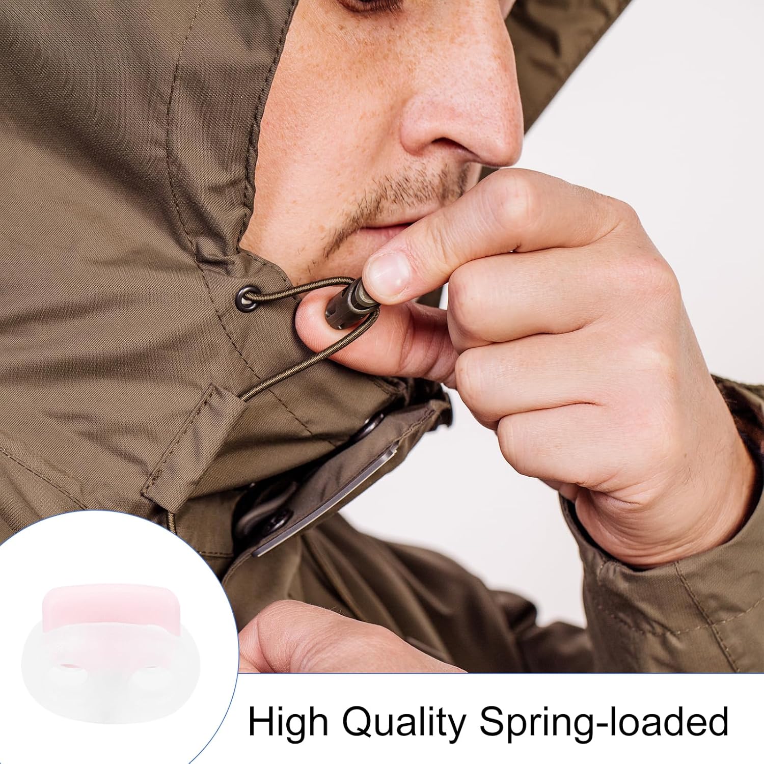 uxcell 25 Pcs Assorted Colors Plastic Spring Cord Lock, Double-Hole Slider Toggles Clip End Stopper Fastener for Drawstrings Paracord Backpack Shoelace, Transparent + Pink - Image 6