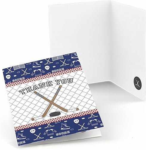 Big Dot of Happiness Shoots and Scores - Hockey - Tarjetas de agradecimiento para baby shower o fiesta de cumpleaños (8 unidades)