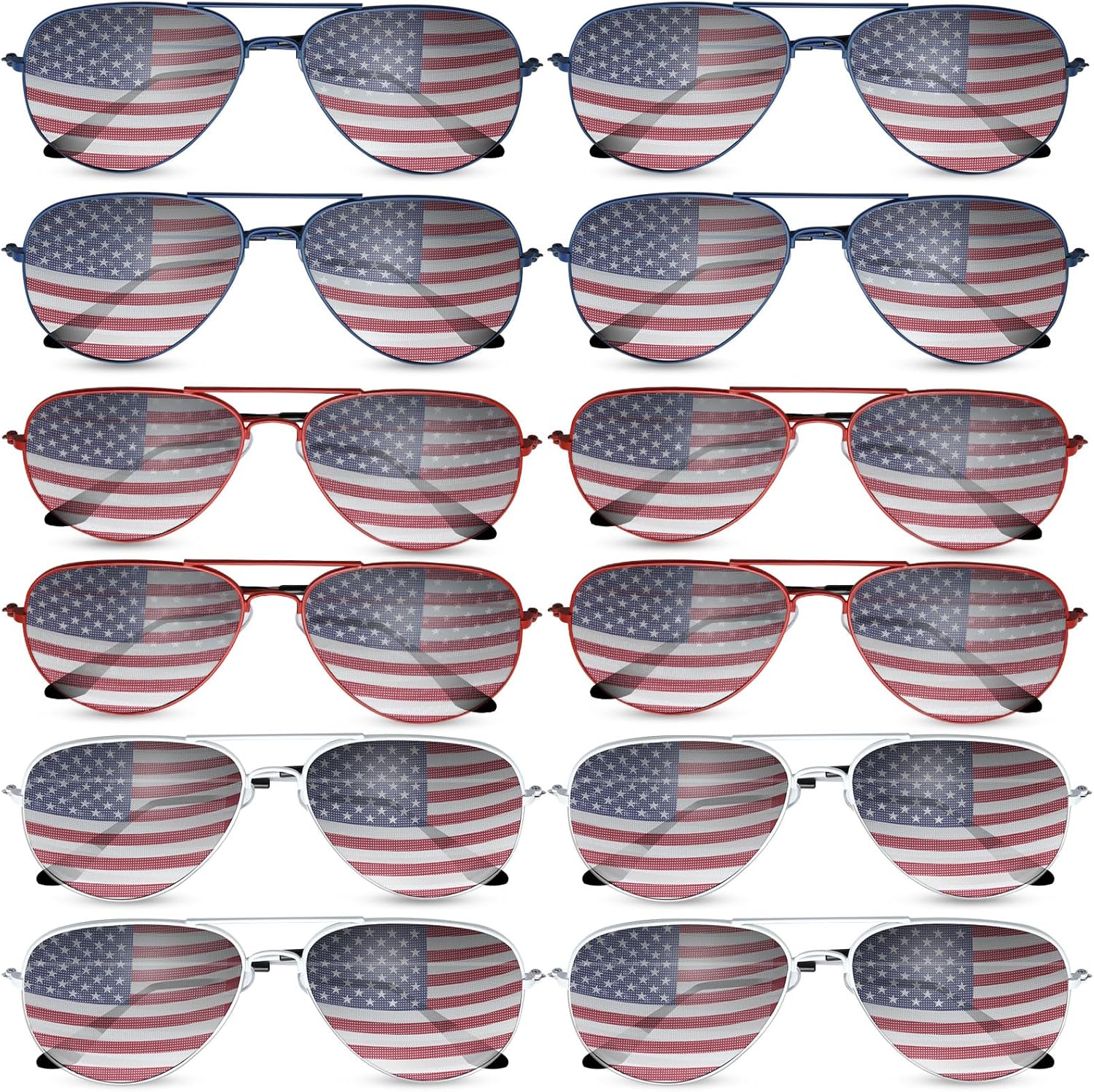 Mepase 12 Pack Flag Sunglasses Bulk American 4th of July Patriotic Sunglasses for Mens Women