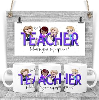 Teacher mug."I'm a TEACHER, what's your superpower. Mug PURPLE. Coffee present. Coffee mug. Cup. Key worker gift. Key worker