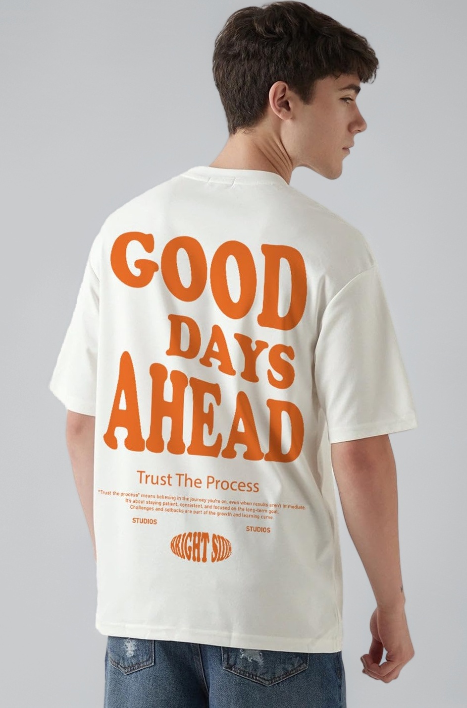crazymonk Good Day Ahead Printed Graphic Oversized T-Shirt - Off White