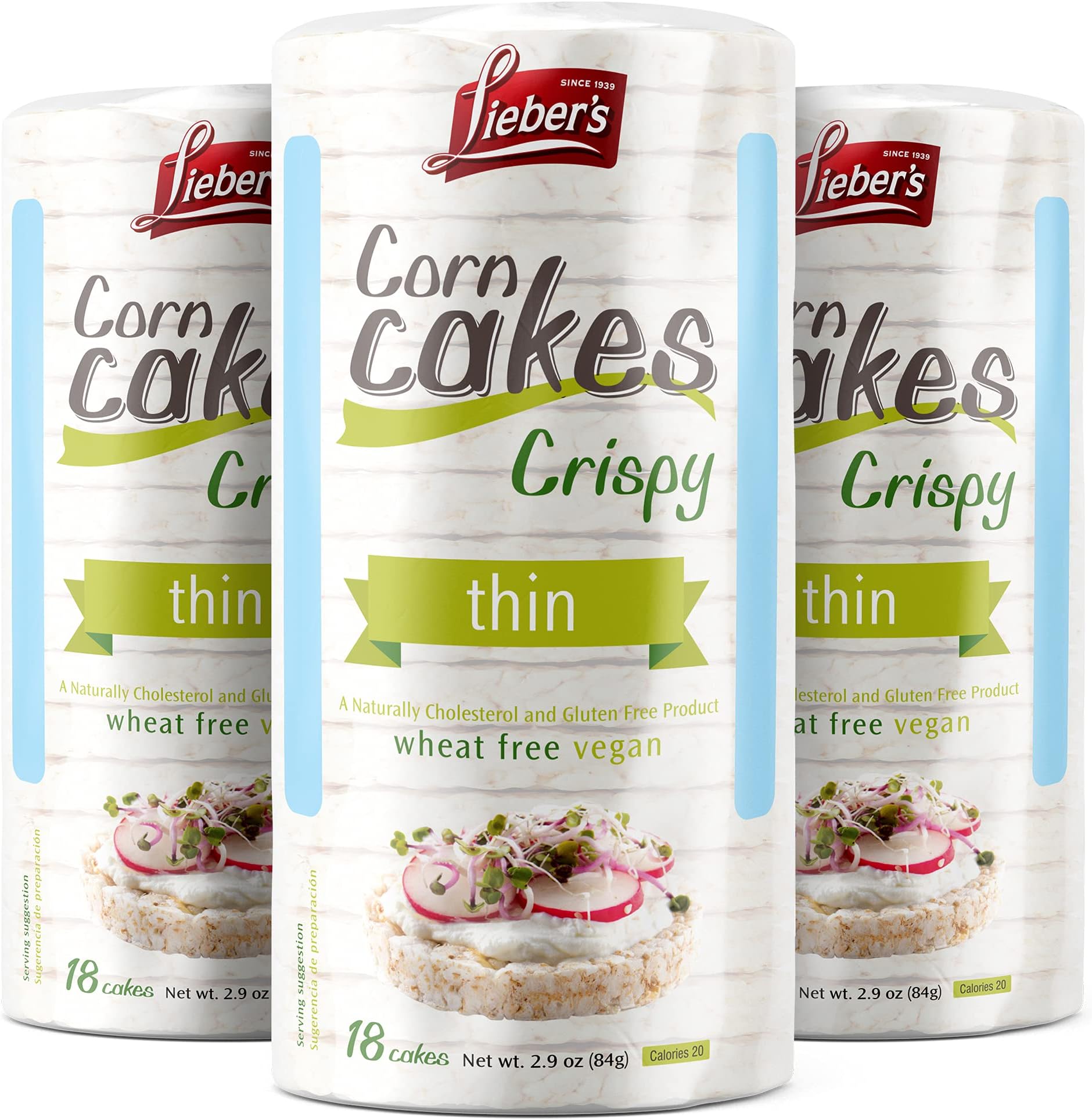 LIEBERS Rice Cakes, Kosher Certified Snack, Dairy Free, Wheat Free, Gluten Free, And Vegan options (Pack of 3)