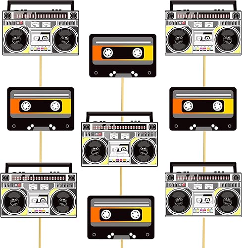 Miniatura 2 de Palos de centro de mesa Boombox de los años 90, decoraciones de fiesta temática de los años 90, 12 piezas de cinta de casete de radio Boombox,