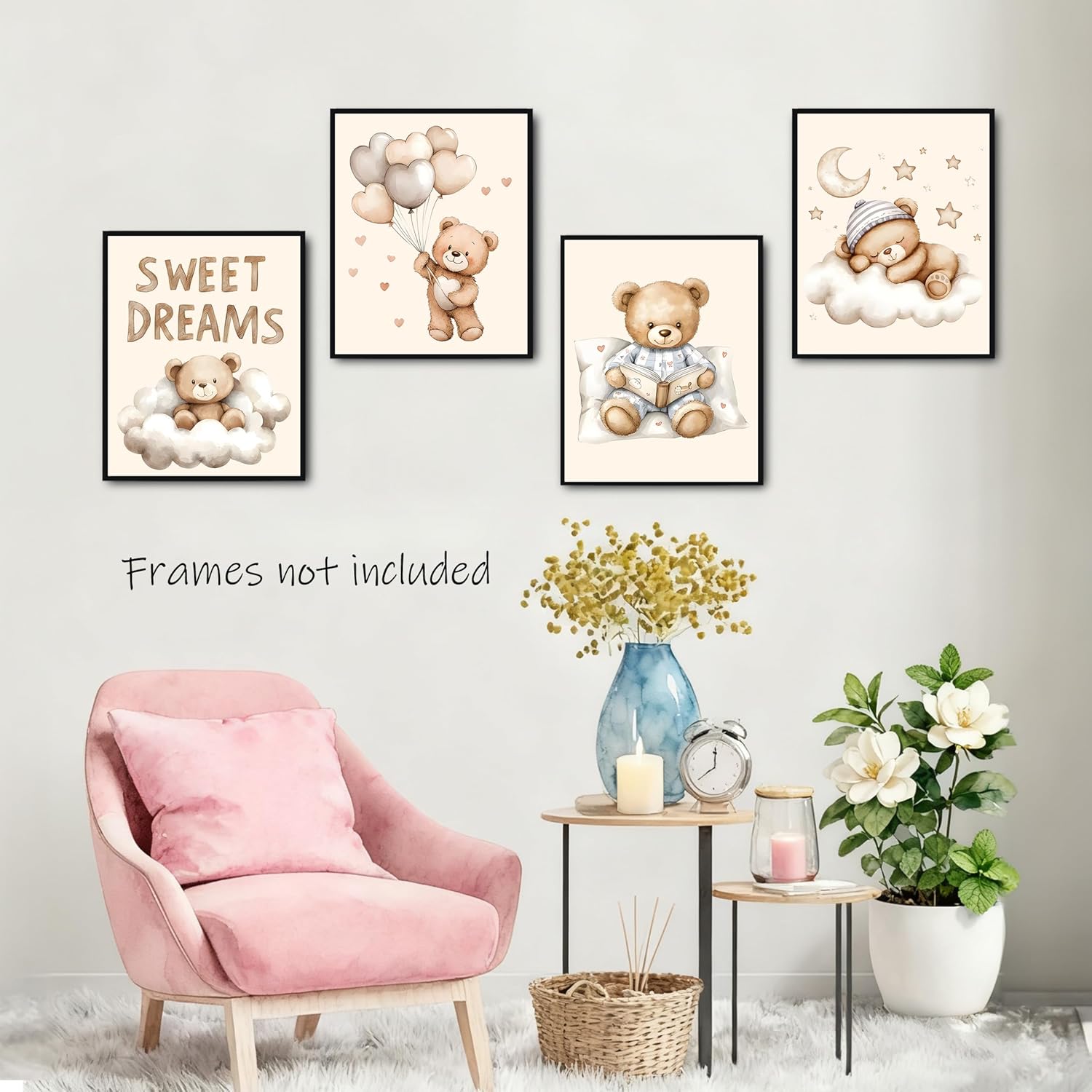 Noaleviax Baby Bear Poster Set - Nursery Bear Theme Decor, Goon Night Kids Room Posters Pictures Wall Art for Bedroom Nursery Toddler Kids Girls Boys Decor, 8x10 Unframed, Set of 4 - Image 4