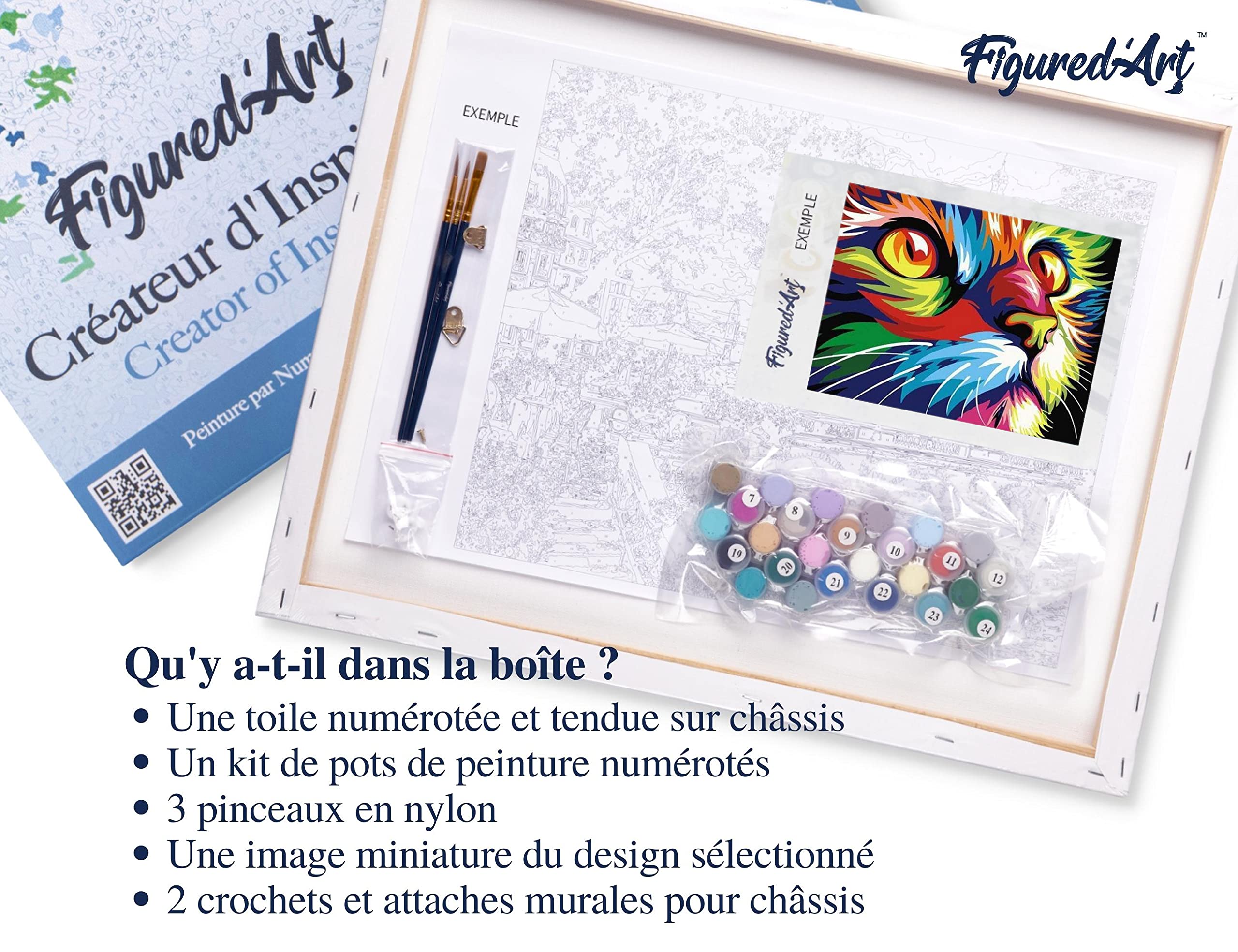 Figured'Art Dipingere con i Numeri con Telaio - Paint by Numbers Felino Pop Art, Passatempo per Adulti, Kit Completo, Hobby Creativi - Quadri fai da te 40x50cm Tela Già Incorniciata