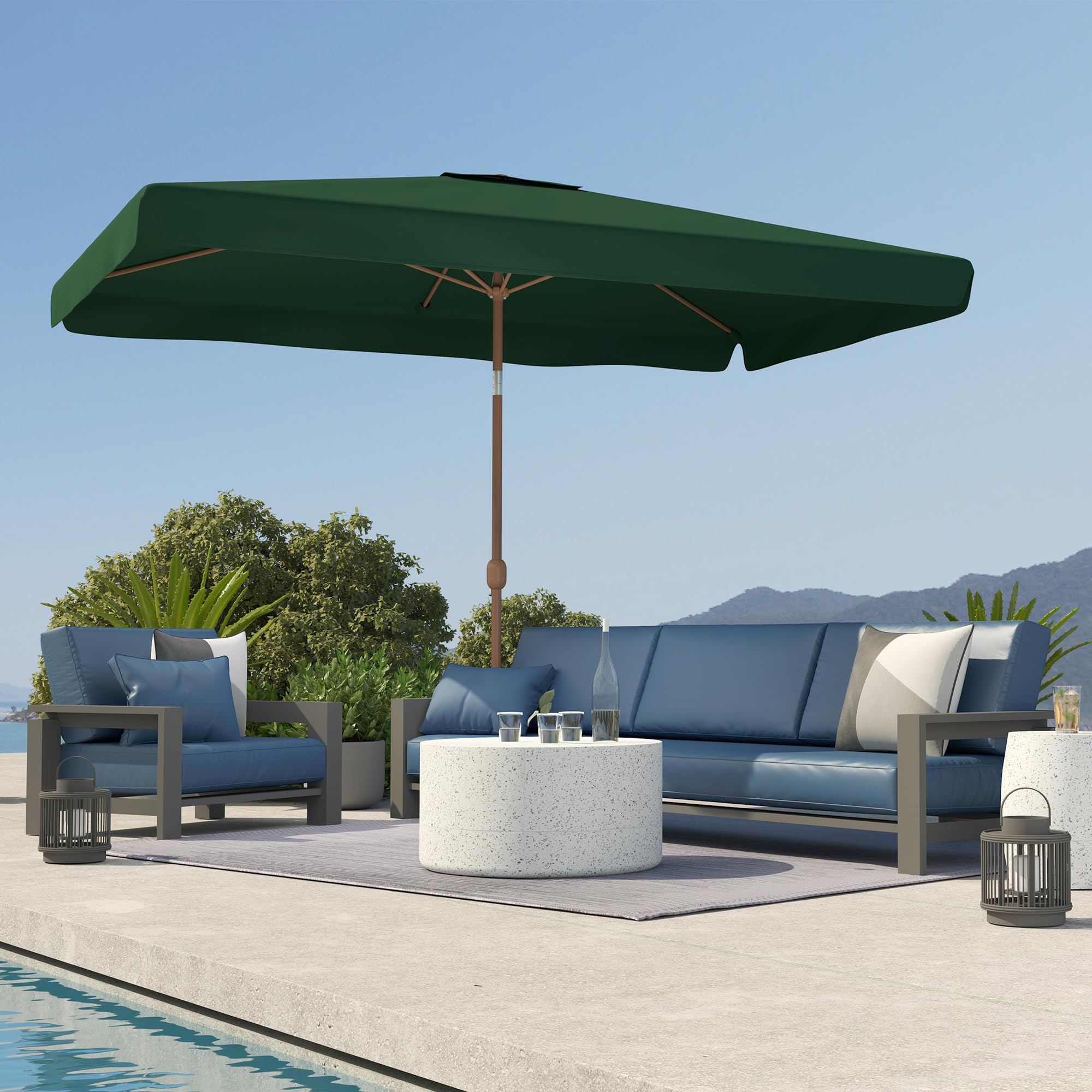 Outsunny Ombrellone da Giardino 2x3 m Inclinabile con Apertura a Manovella, Presa d'Aria e Bordo a Balze, Ombrellone da Esterno Rettangolare Anti UV 50+ in Alluminio e Poliestere 180 g/㎡