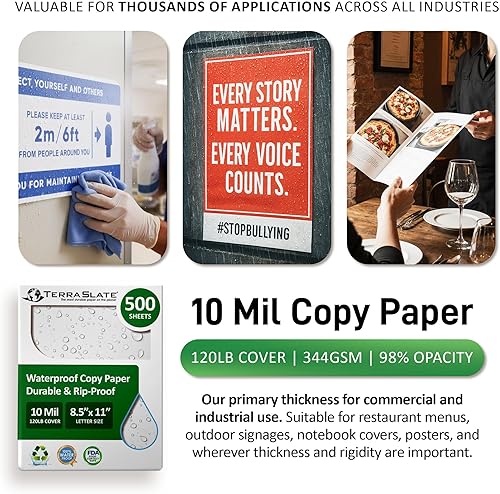 Miniatura 6 de TerraSlate Paper 10 MIL 8.5" x 11" Impresora Láser ImpermeablePapel de Copia 500 Hojas