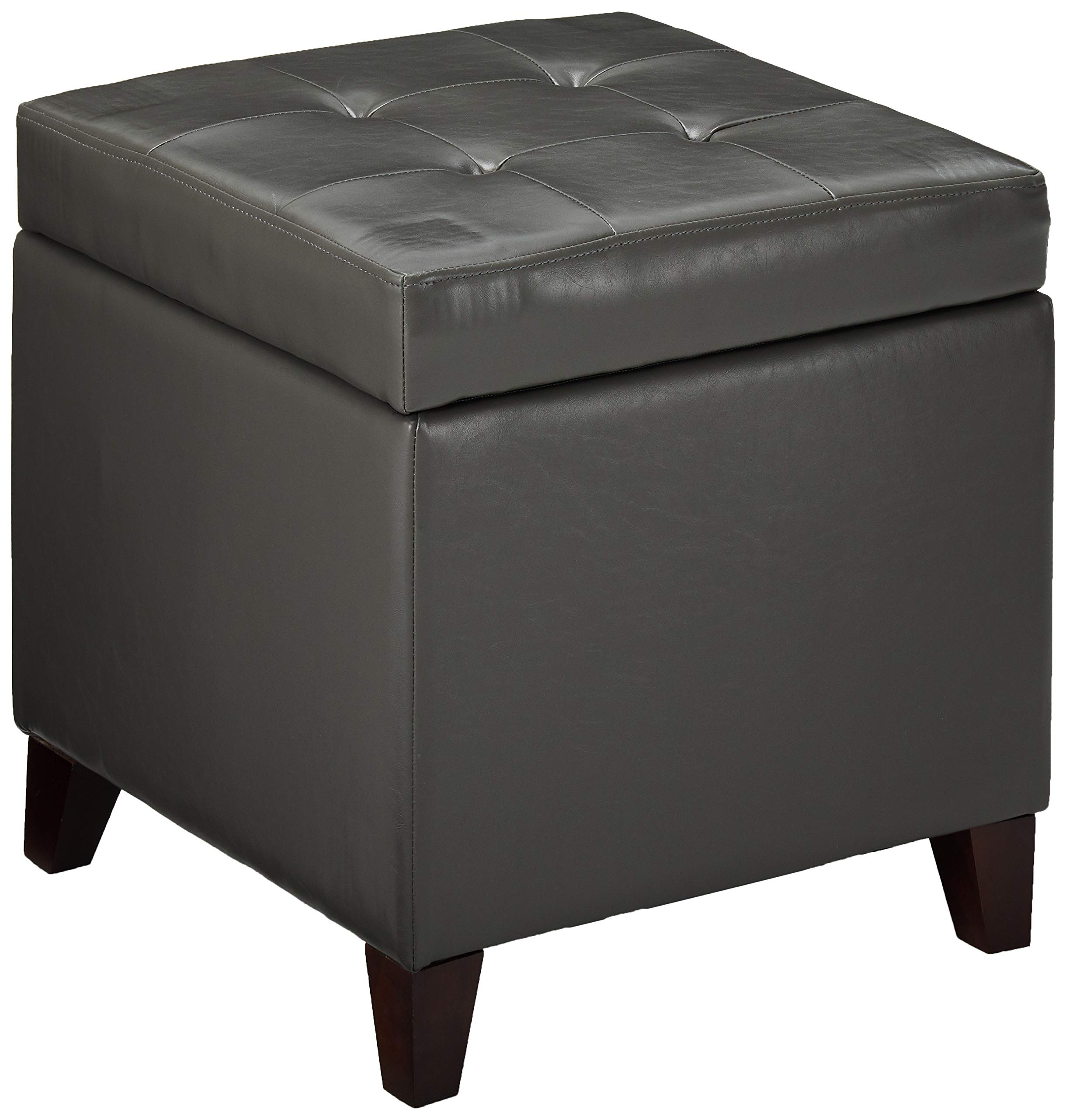 Adeco Bonded Leather Square Tufted Cubic Cube Storage Footstool, 18" Inch Ottomans & Storage Ottoman