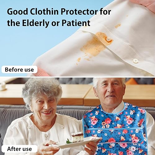 Miniatura 2 de Paquete de 3 baberos para adultos con atrapador de migas, baberos para comer, protectores de ropa para adultos, impermeables, lavables, babero de