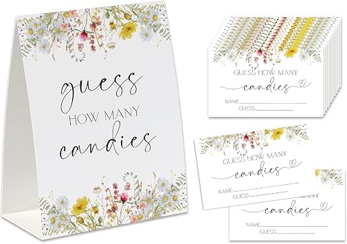 Wildflower How Many Candies Game 1 Standing Sign + 50 Guessing Cards, Baby in Bloom Candies Baby Shower Game, Baby Shower Game Ideas, Candy Party Game -GHMC02