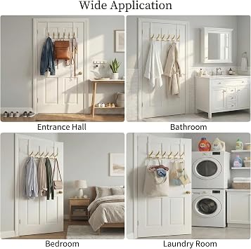 Peasulin Over the Door Hook Bundle 7.4 White & 11 White Gold Door Hangers, Heavy Duty Metal Hooks for Coats, Towels, Bags Dual Size Set for Bathroom, Bedroom, Entryway No Drill, Scratch-Free