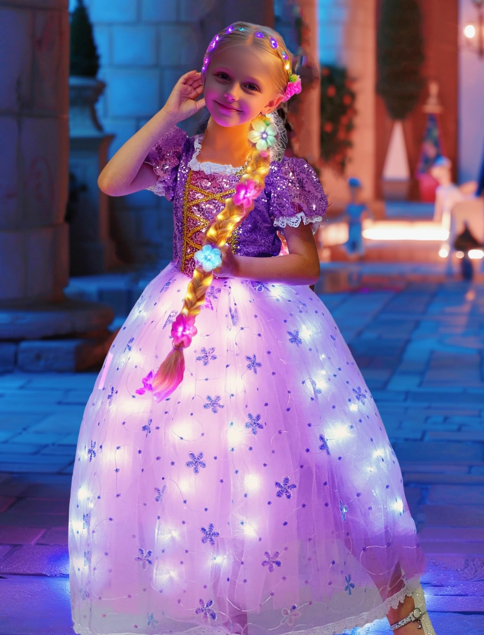 Letsglow Light Up Girl Princess Costume Dress for Birthday Cosplay Party Outfit Purple Princess Dress Up