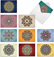 Vista 8 de The Best Card Company - Surtido de 10 tarjetas de notas en blanco (4 x 5.12 pulgadas) - Patrones y símbolos zen, juego en caja a granel - Hamsa