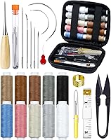 PLANTIONAL 47-Pc Heavy Duty Upholstery Repair Kit: Leather Sewing Awl, 32 Needles, 10 Color Threads for Sofa, Car Seats, Shoes & Crafts