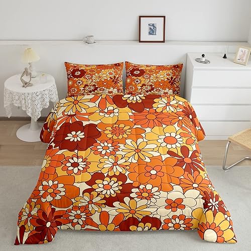 Miniatura 3 de Erosebridal 7 Piece King Size Boho Floral Bedding Set with Hippie Groovy Flower Power Comforter and Sheet Set