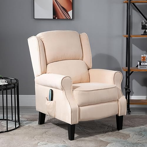 Miniatura 11 de HOMCOM Silla reclinable de masaje por vibración para sala de estar con calor, sofá individual con respaldo alado, moderna silla reclinable de tela