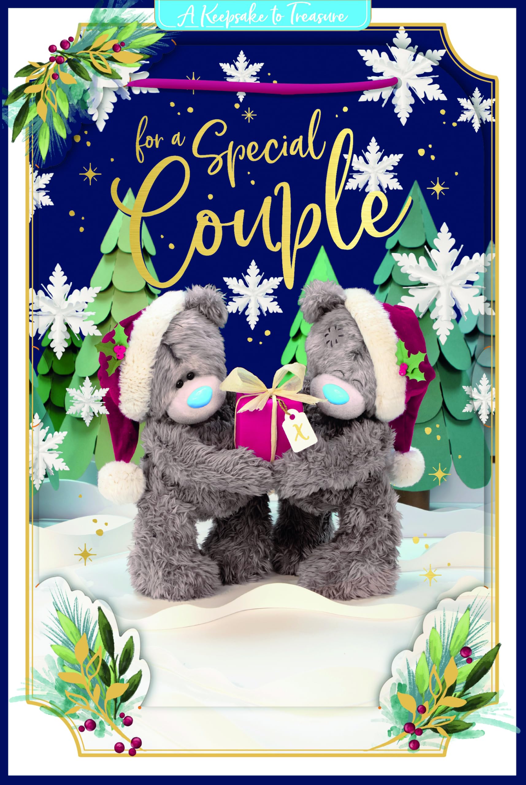 Me To You Tatty Teddy 3D Christmas Keepsake Card To A Special Couple, Tatty Teddy Bears Holding Gift 6 X 9 Inches - Official Collection