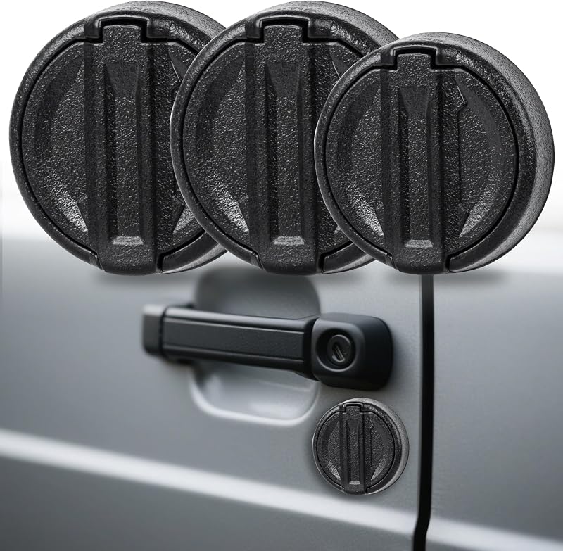 Protetores Magnéticos de Fechadura para Jeep Wrangler JL e Gladiator JT 2018–2025 em ABS Preto Fosco, 2 Dianteiros e 1 para Porta Traseira, MYFAMIREA, 3 peças