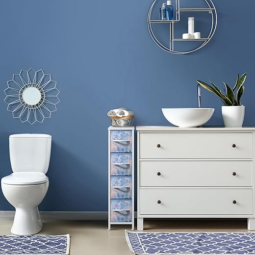 Miniatura 7 de Sorbus Cómoda estrecha para niños con 4 cajones, cómoda de almacenamiento vertical delgada con marco de acero, parte superior de madera y