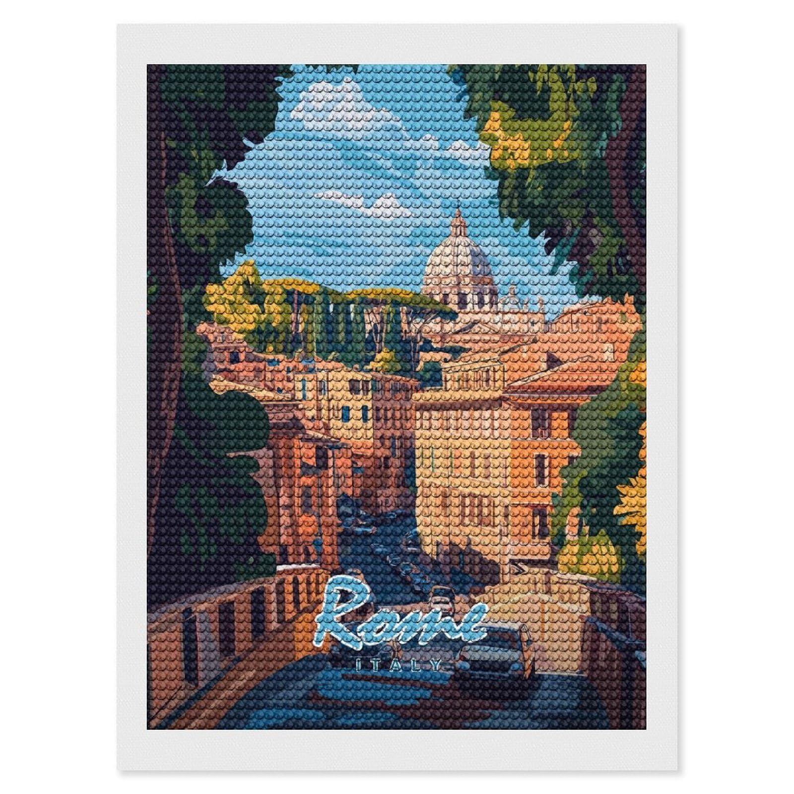 Junmoney Rome Cityscape Diamond Painting Canvas Set 12"x16", for Craft Lovers, Decorate Your Room, Festive Craft Gift, Vintage Style Decor