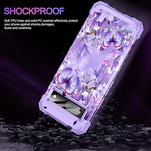 Miniatura 4 de Uamark Funda para Google Pixel 7, tres capas resistentes a prueba de golpes de cuerpo completo con 2 protectores de pantalla de vidrio templado + 2