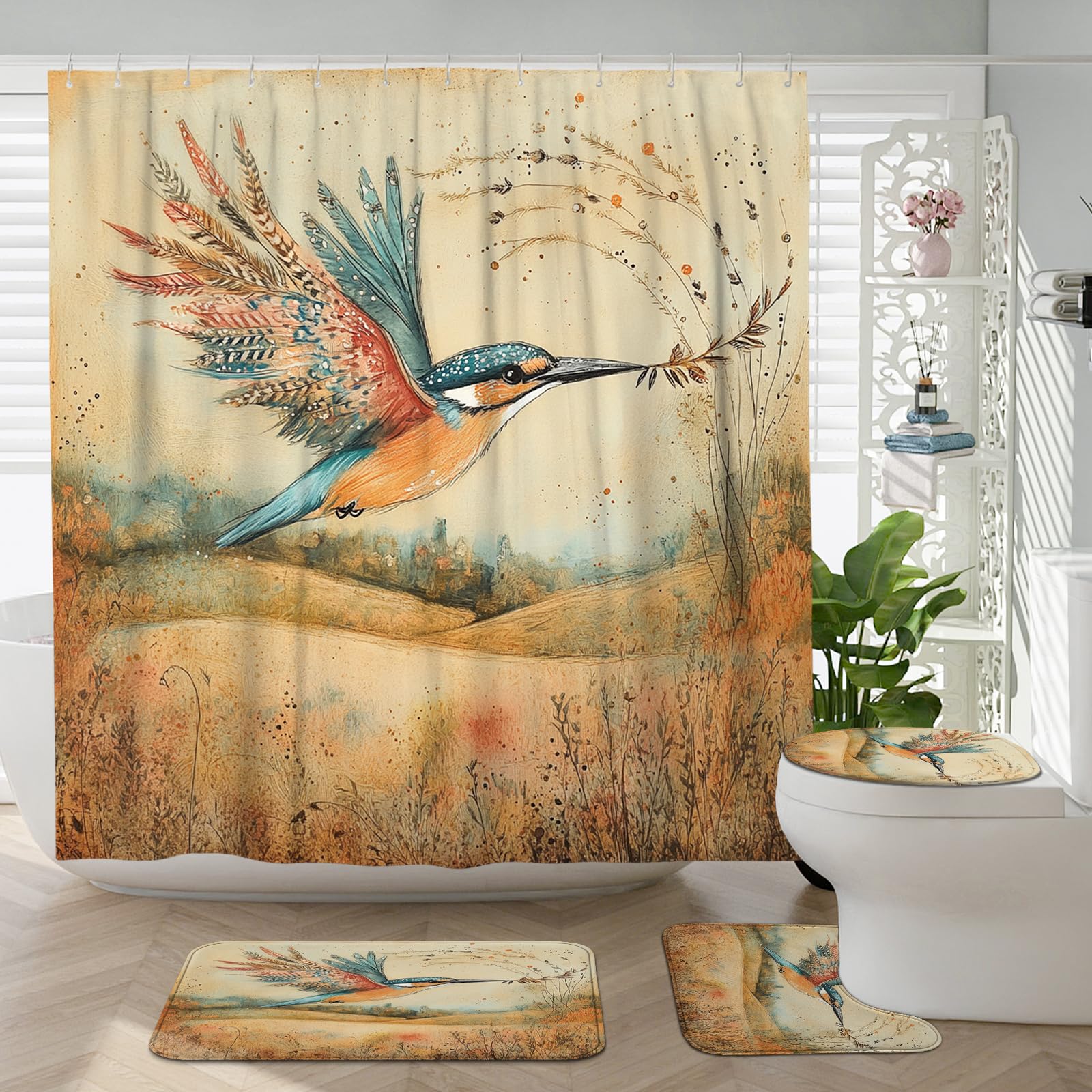 Décoration de salle de bain vintage en tissu haut de gamme avec rideau de douche 183 cm