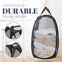 Vista 2 de Cestos de lavandería desplegables, cesta desplegable de malla, cesta plegable y ligera para lavar ropa duradera para dormitorio, hogar, viajes, Negro