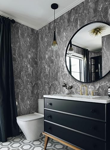 Miniatura 2 de Guvana Papel tapiz de mármol gris de 15.7 x 197 pulgadas, papel de contacto de mármol mate, impermeable, papel tapiz autoadhesivo de mármol, papel